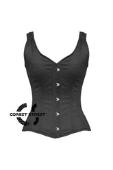 Black Satin Shoulder Strap Gothic Overbust Corset Plus Size Bustier Top